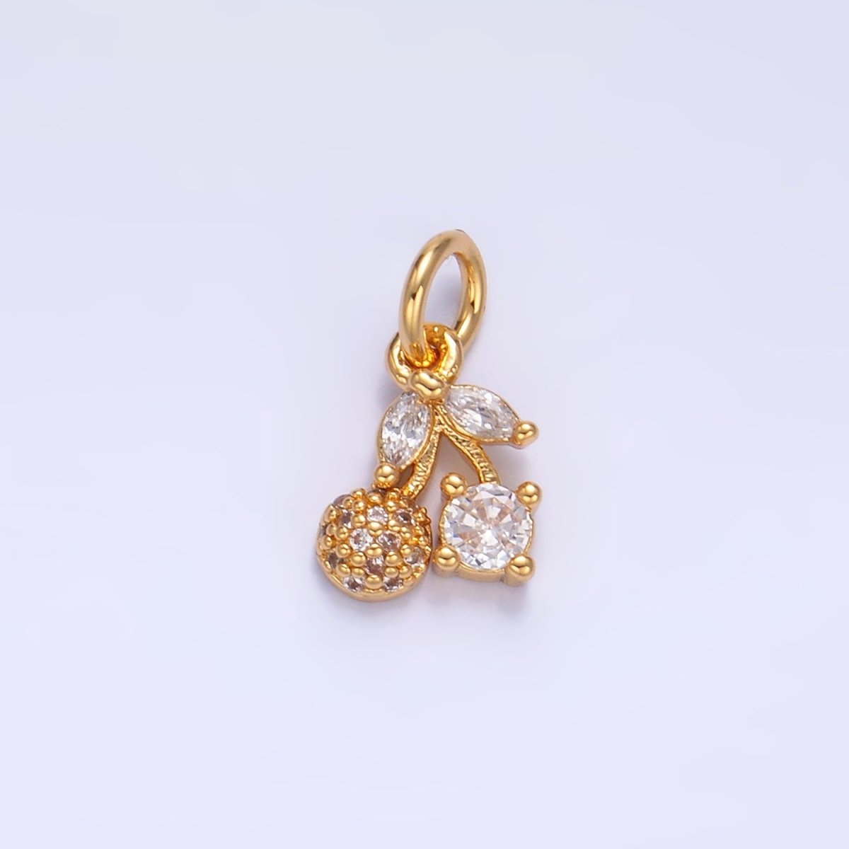 24K Gold Filled Clear CZ Micro Paved Cherry Fruit Charm | W282