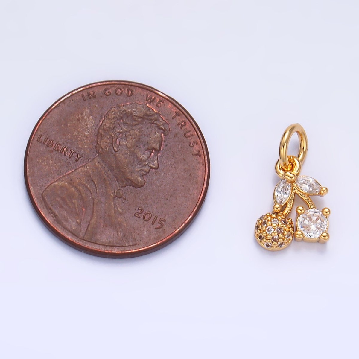24K Gold Filled Clear CZ Micro Paved Cherry Fruit Charm | W282