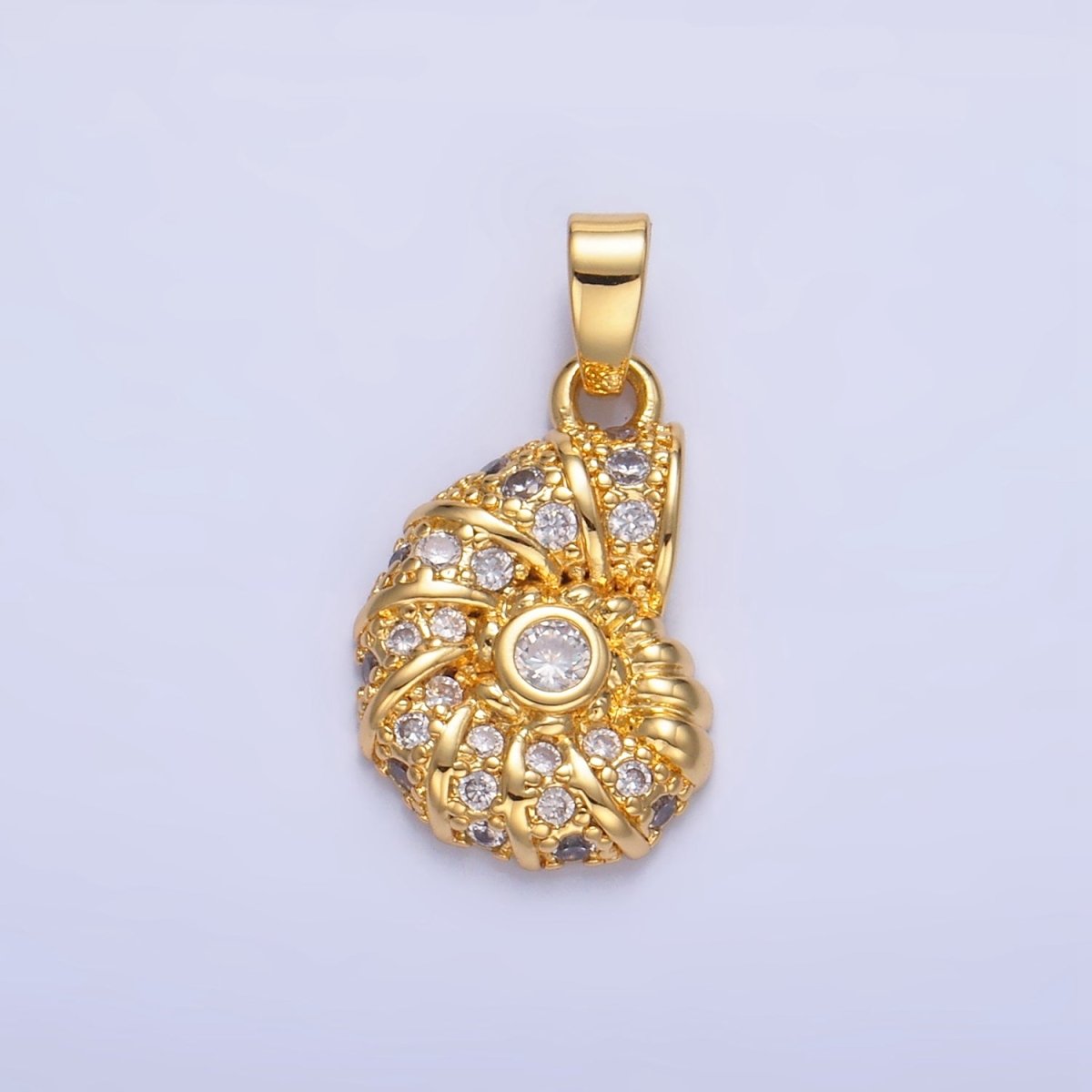 24K Gold Filled Clear CZ Micro Paved Clam Sea Shell Pendant | AA1045