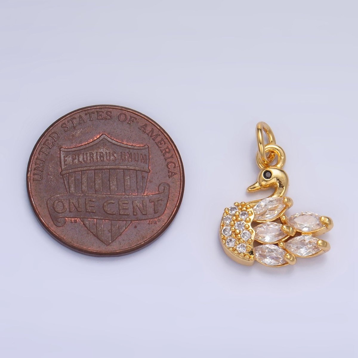 24K Gold Filled Clear CZ Micro Paved Swan Bird Animal Charm | W091