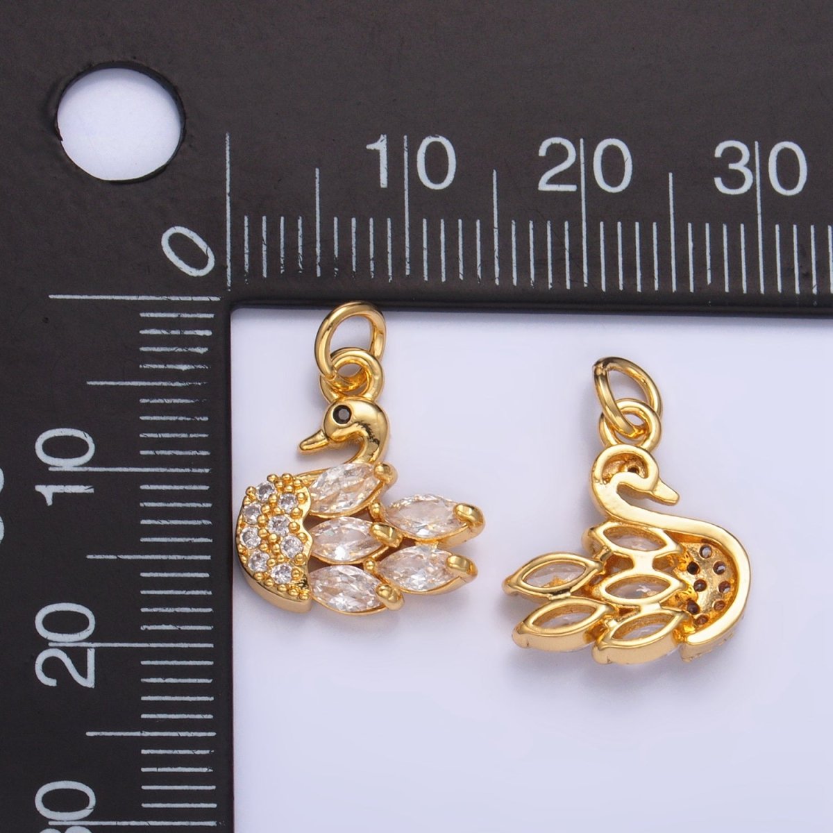 24K Gold Filled Clear CZ Micro Paved Swan Bird Animal Charm | W091