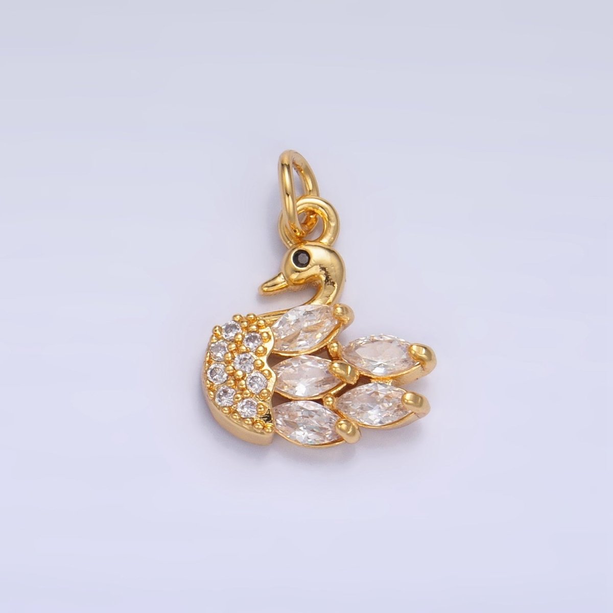 24K Gold Filled Clear CZ Micro Paved Swan Bird Animal Charm | W091