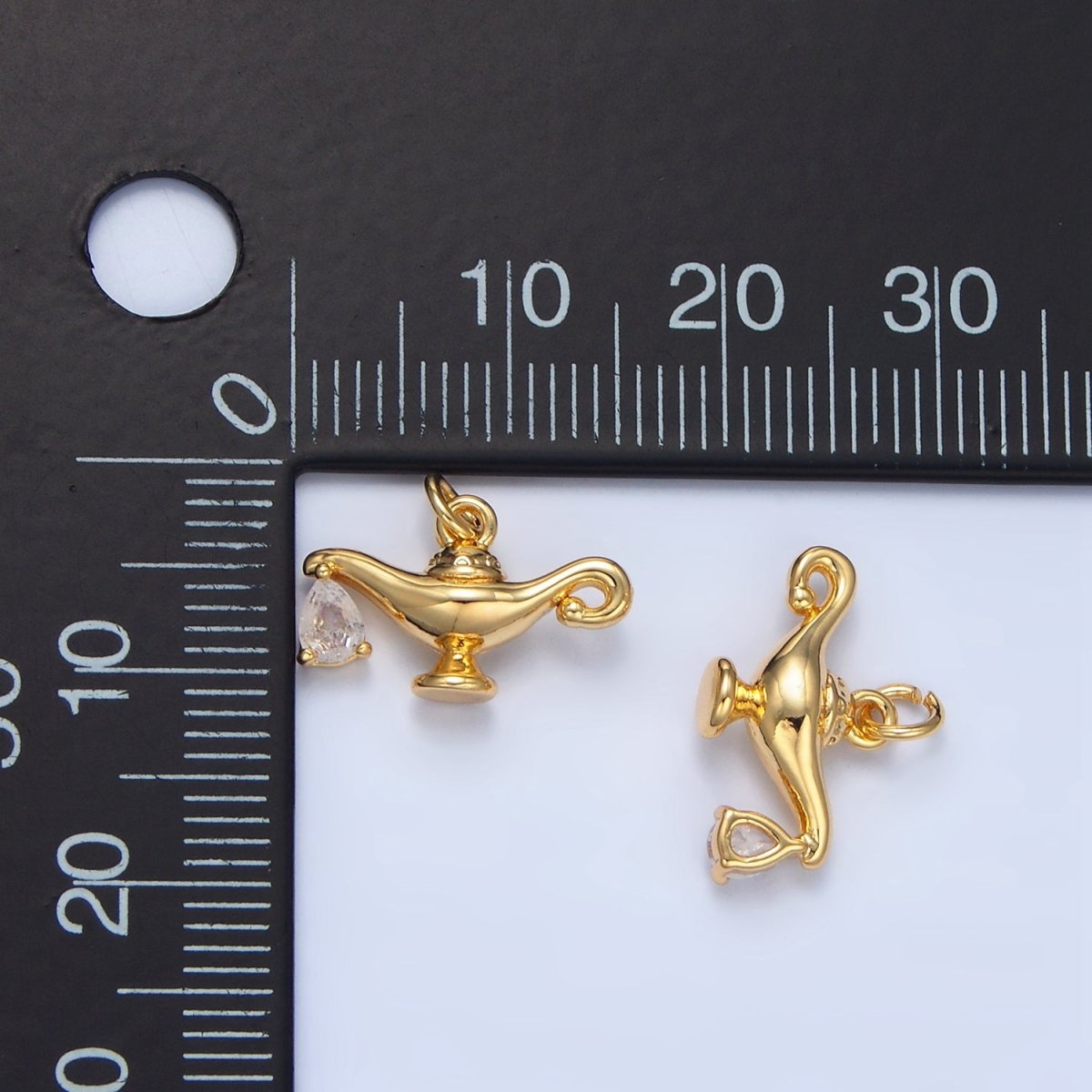 24K Gold Filled Clear CZ Teardrop Genie Lamp Multidimensional Charm | X891