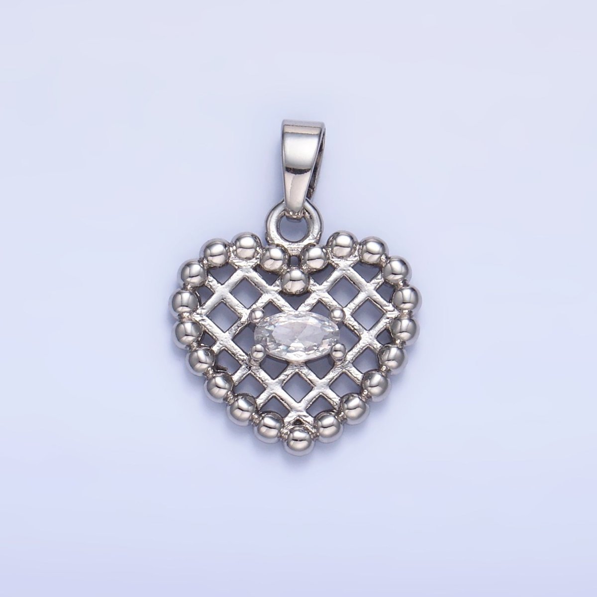 24K Gold Filled Clear, Green CZ Beaded Ball Heart Pendant in Gold & Silver | AA1431 AA1432