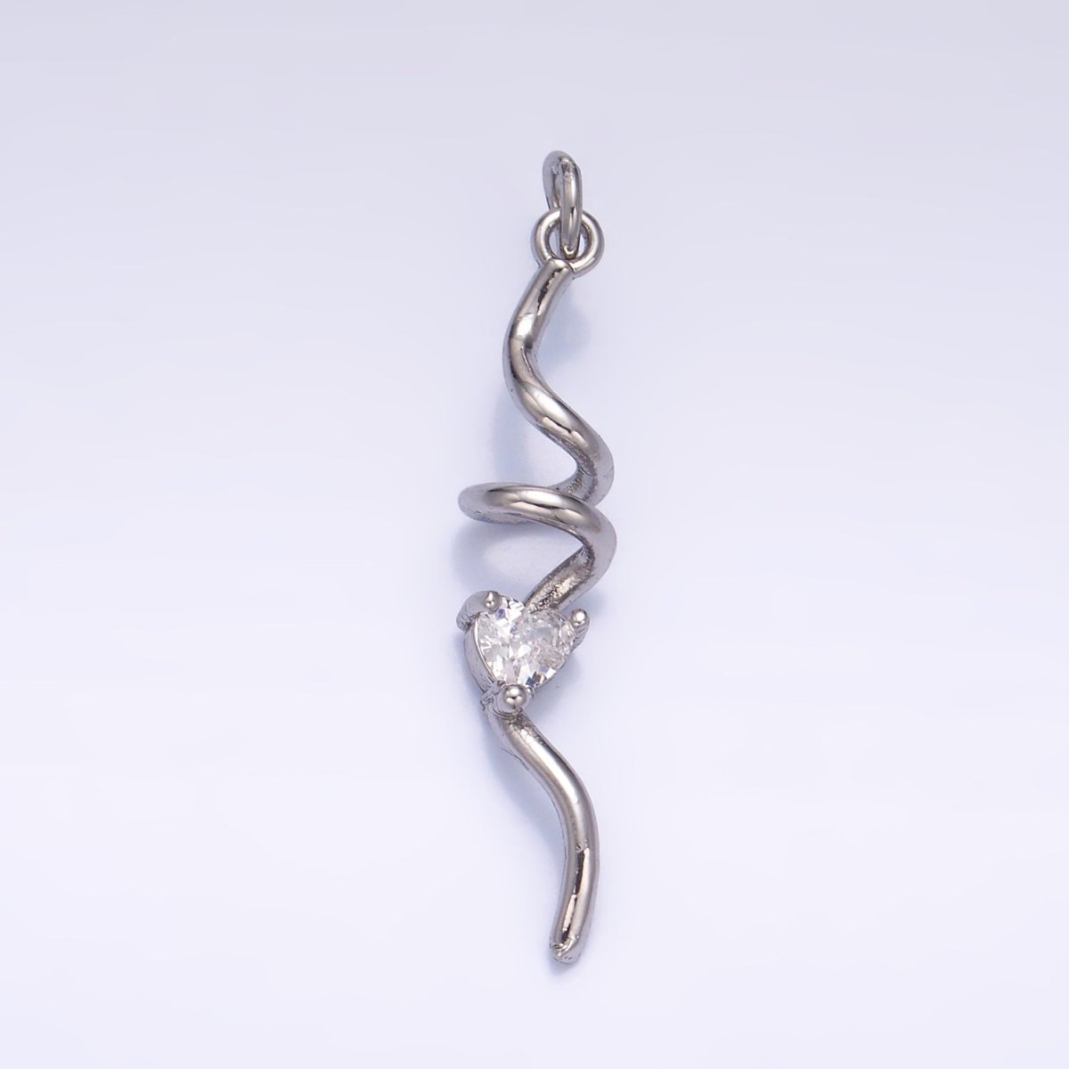 24K Gold Filled Clear Heart CZ Curled Bar Geometric Charm in Gold & Silver | W213