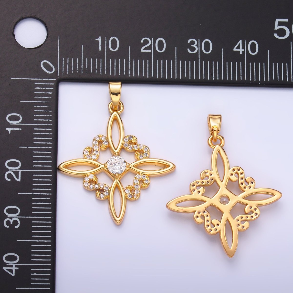 24K Gold Filled Clear Micro Paved CZ Geometric Flower Pendant | AA1435