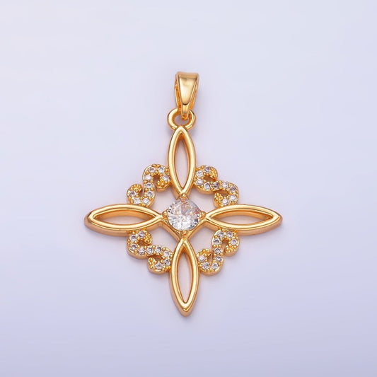 24K Gold Filled Clear Micro Paved CZ Geometric Flower Pendant | AA1435