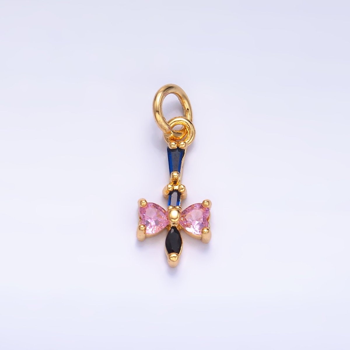 24K Gold Filled Clear, Multicolor CZ Baguette Geometric Charm in Gold & Silver | W817 W818