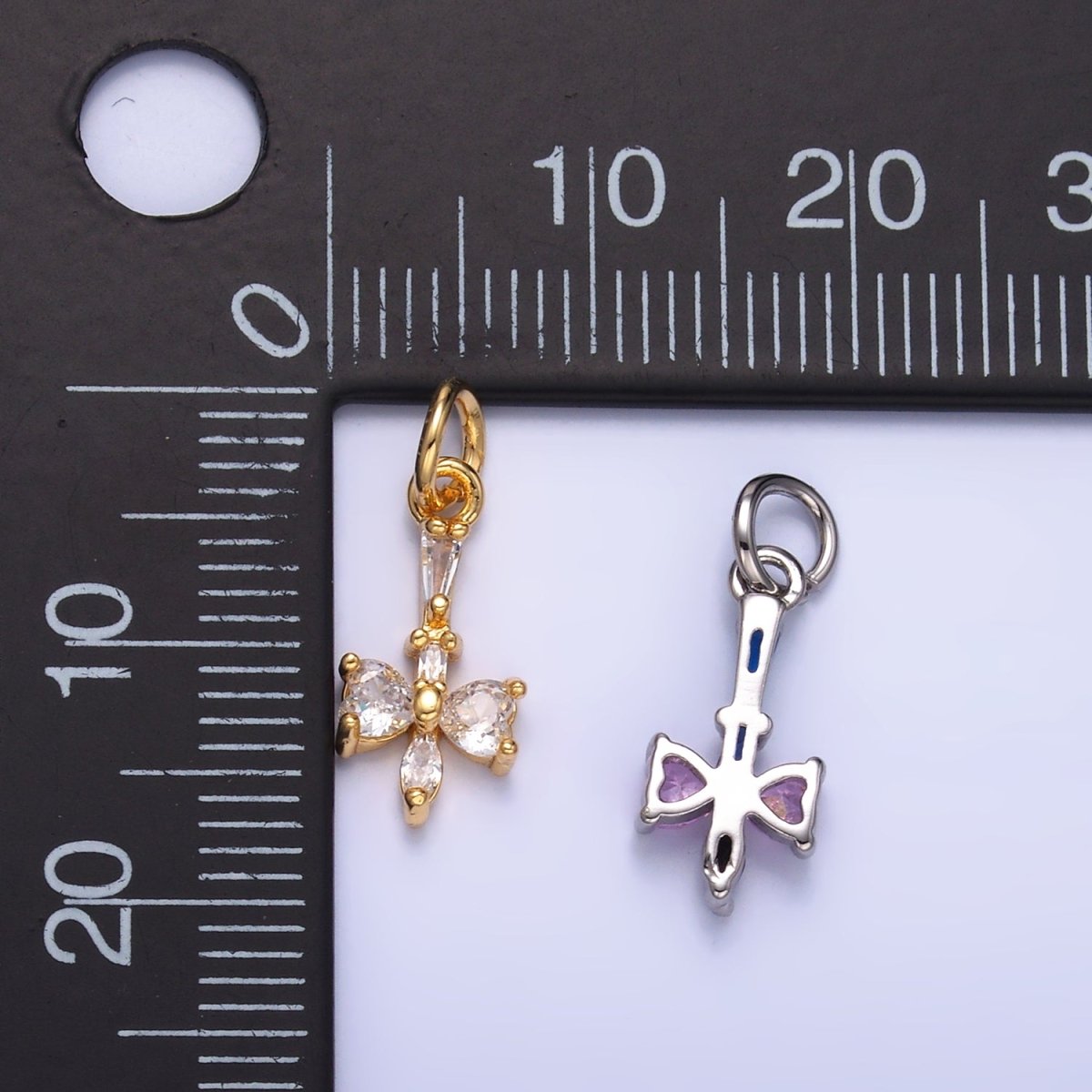 24K Gold Filled Clear, Multicolor CZ Baguette Geometric Charm in Gold & Silver | W817 W818