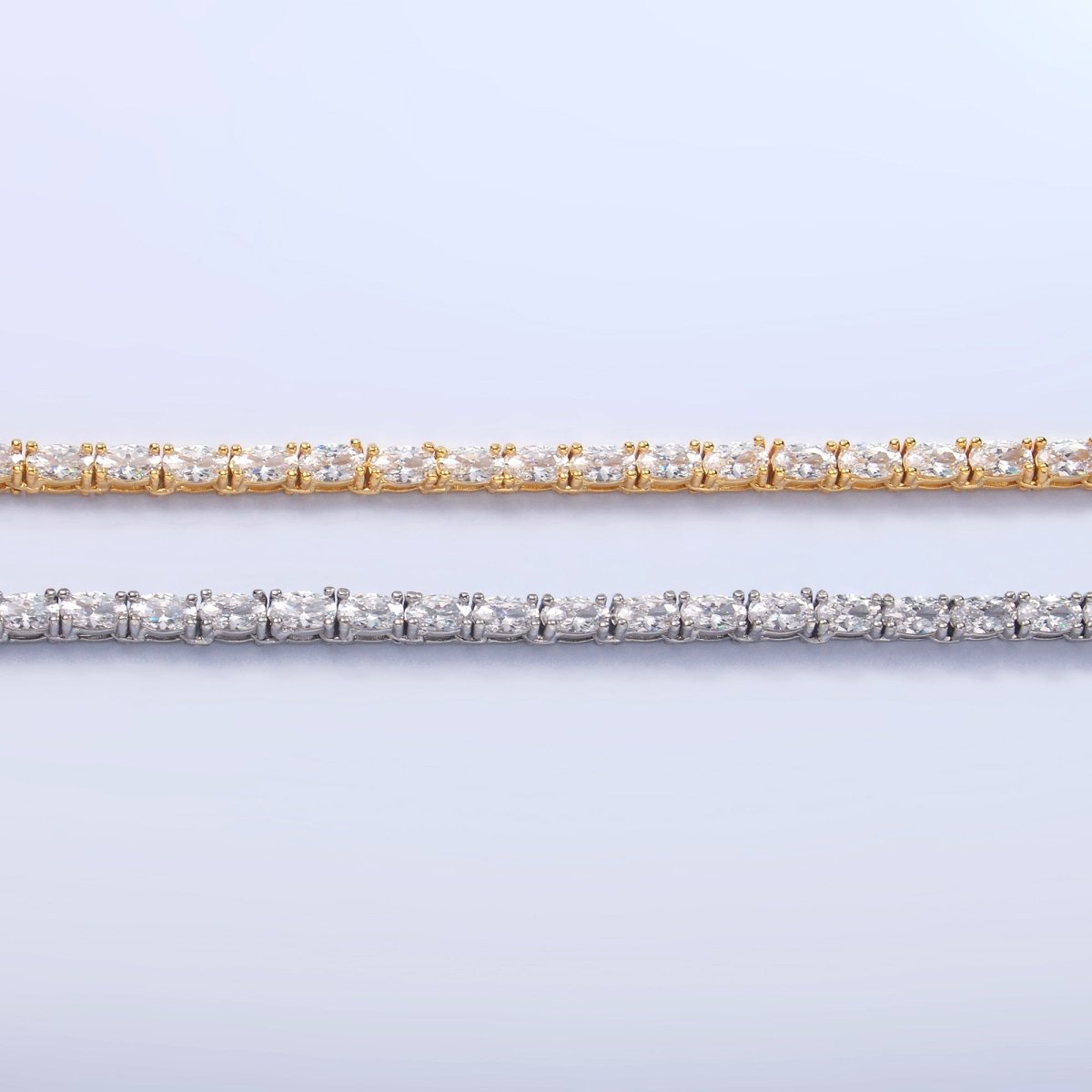24K Gold Filled Clear Oval CZ Tennis Chain 16 Inch Necklace in Gold & Silver | WA-3023 WA-3024
