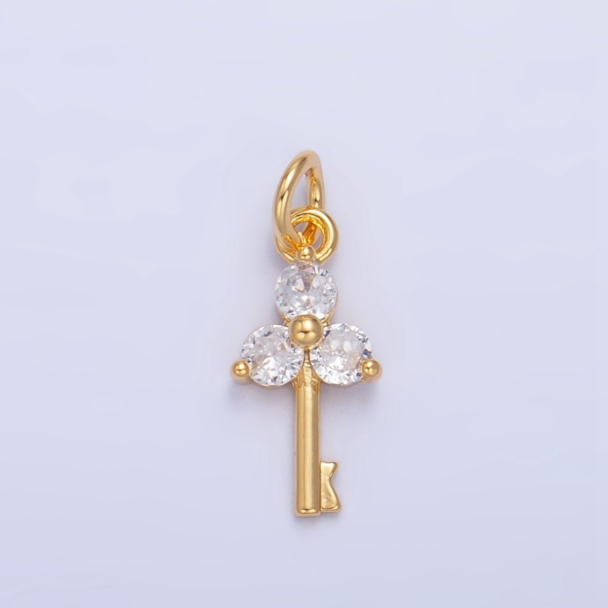 24K Gold Filled Clover CZ Key Charm | W044