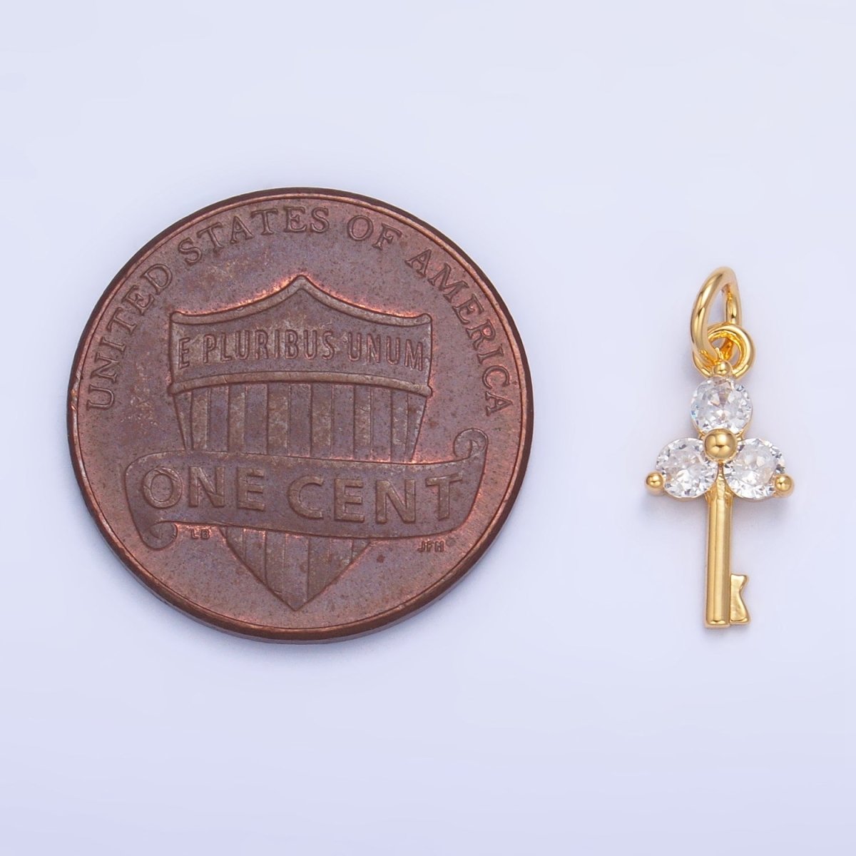 24K Gold Filled Clover CZ Key Charm | W044