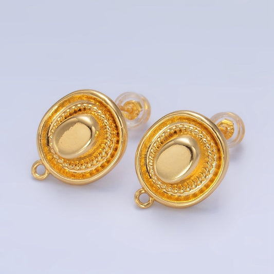 24K Gold Filled Cowboy Hat Multidimensional 3D Open Loop Drop Stud Earrings Findings | Z999