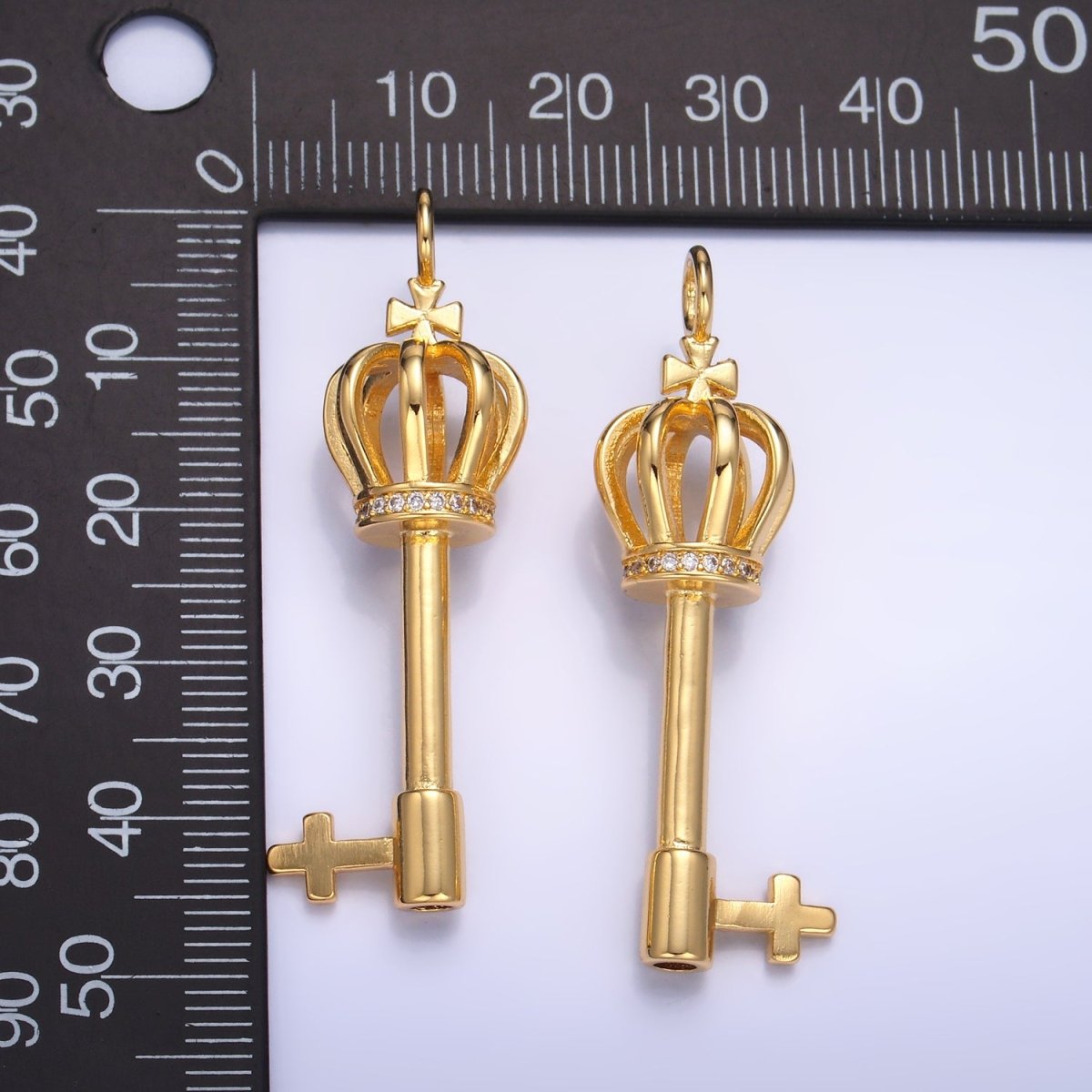 24K Gold Filled Crown Key Micro Paved CZ Charm | W214