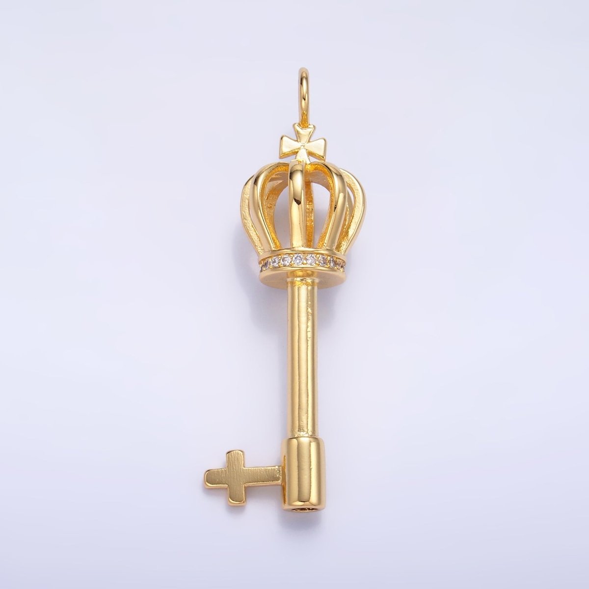 24K Gold Filled Crown Key Micro Paved CZ Charm | W214