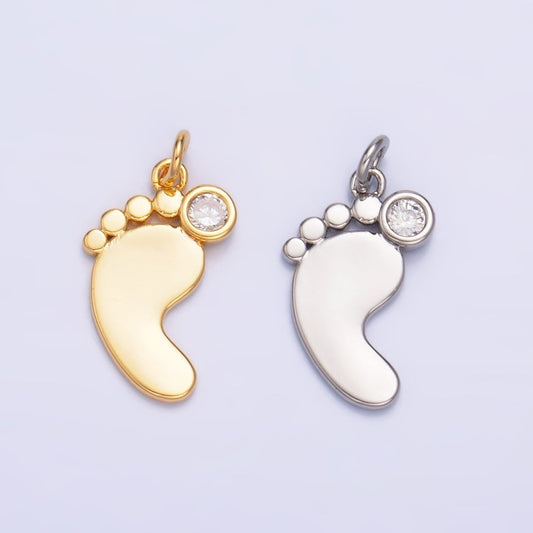 24K Gold Filled CZ Baby Feet Charm in Gold & Silver | W791