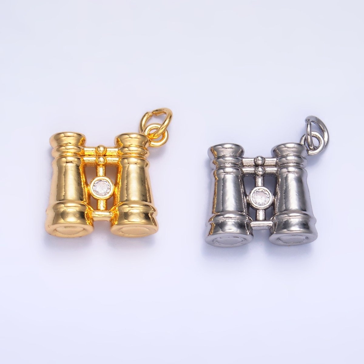 24K Gold Filled CZ Binoculars 3D Multidimensional Charm in Gold & Silver | W368