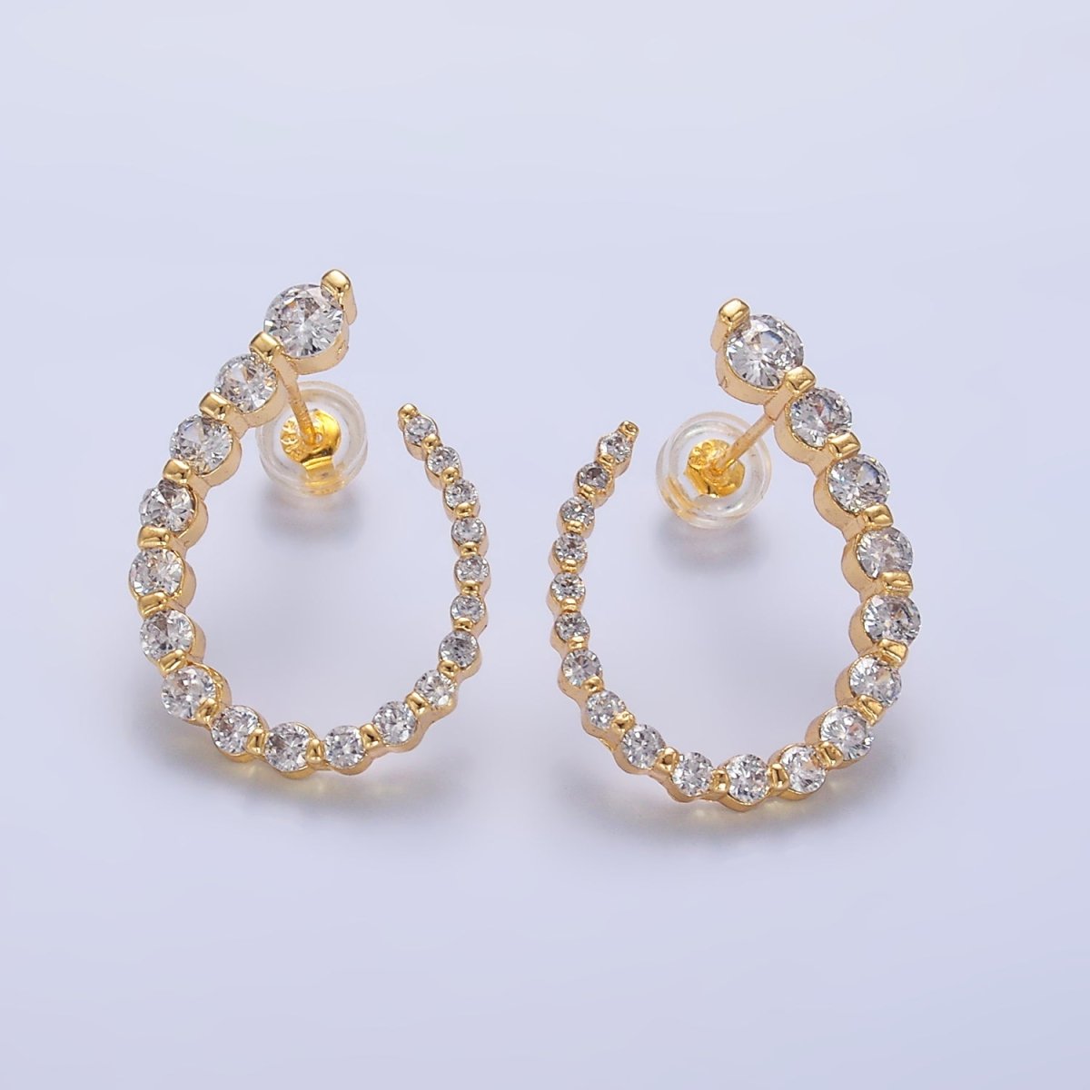 24K Gold Filled CZ Circular U-Shaped Horseshoe Earrings Set | AB873