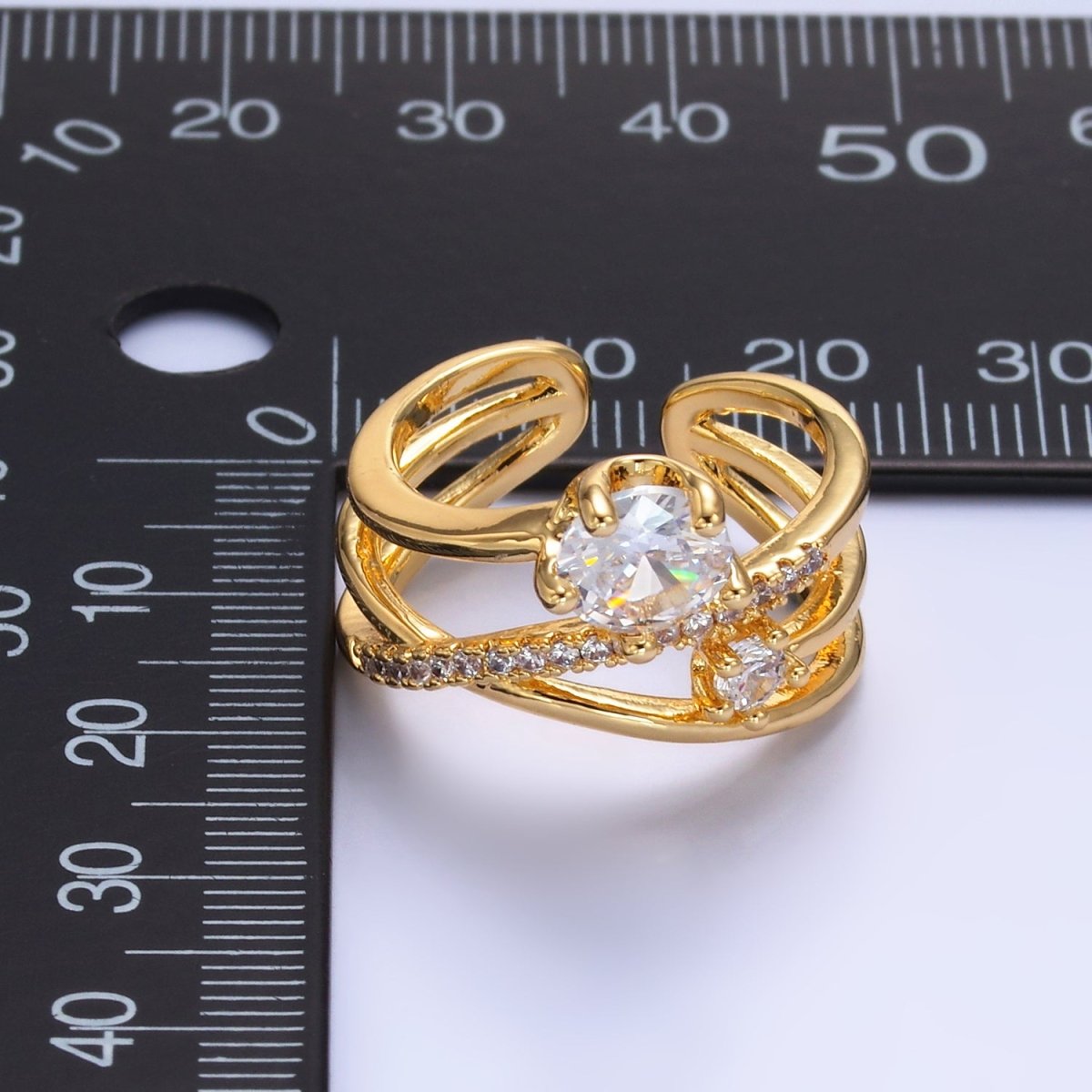24K Gold Filled CZ Clear Micro Paved Geometric Multi-Band Ring | O550
