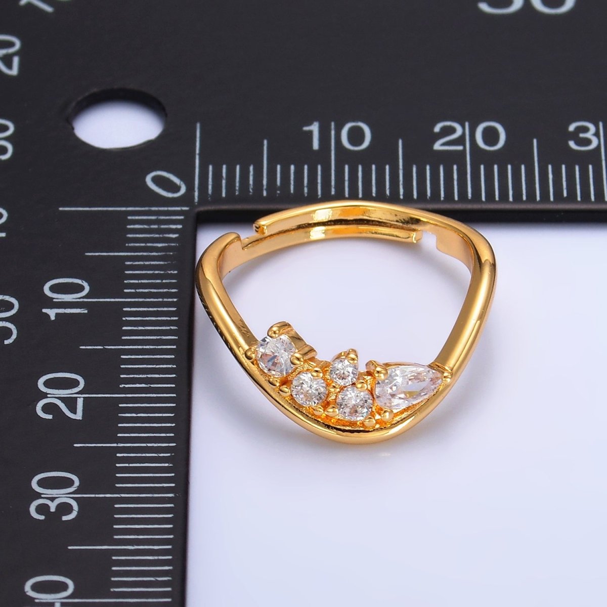 24K Gold Filled CZ Cluster Curved Chevron Ring | U429