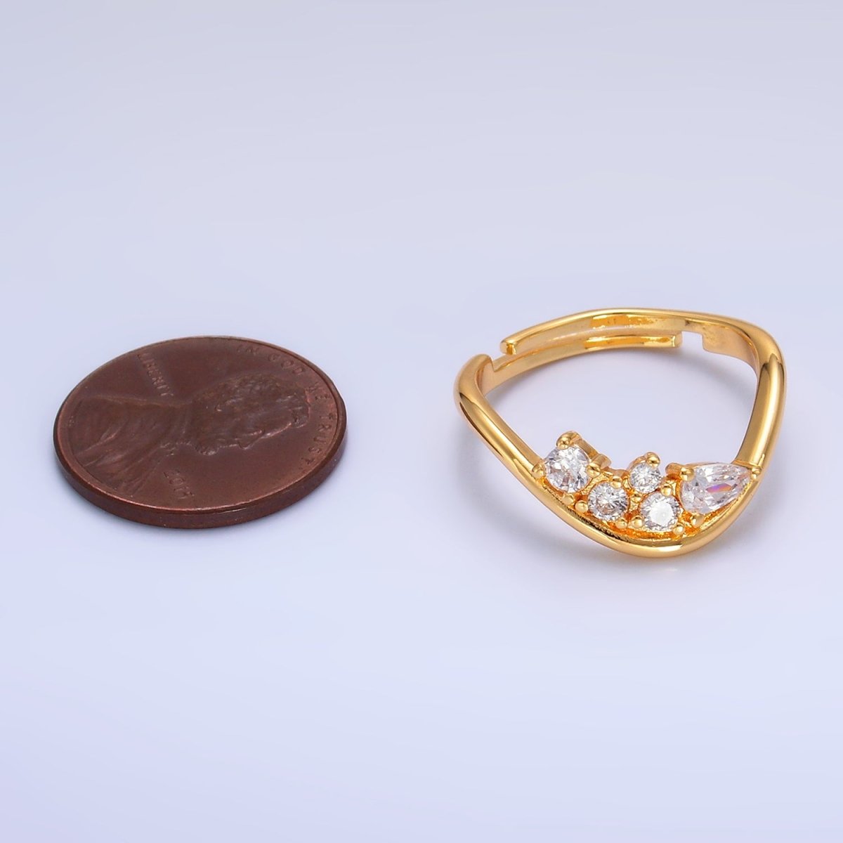 24K Gold Filled CZ Cluster Curved Chevron Ring | U429