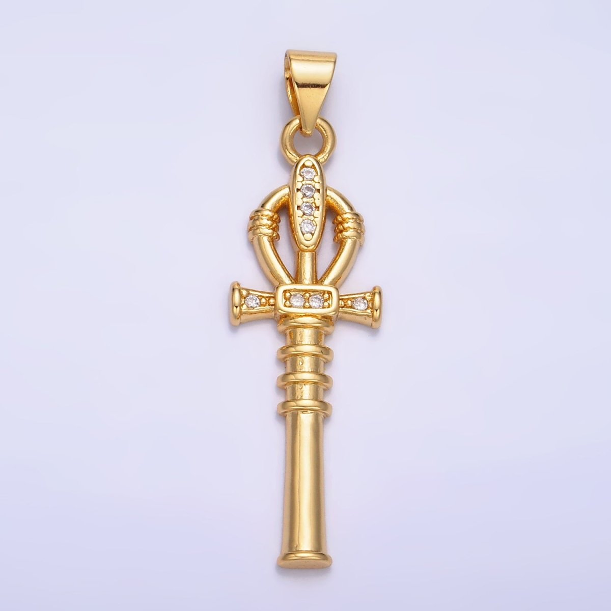 24K Gold Filled CZ Dainty Ankh Cross Charm | AA-1067