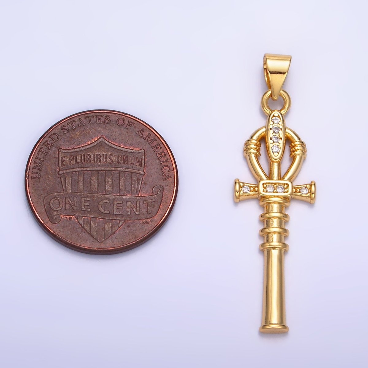 24K Gold Filled CZ Dainty Ankh Cross Charm | AA-1067