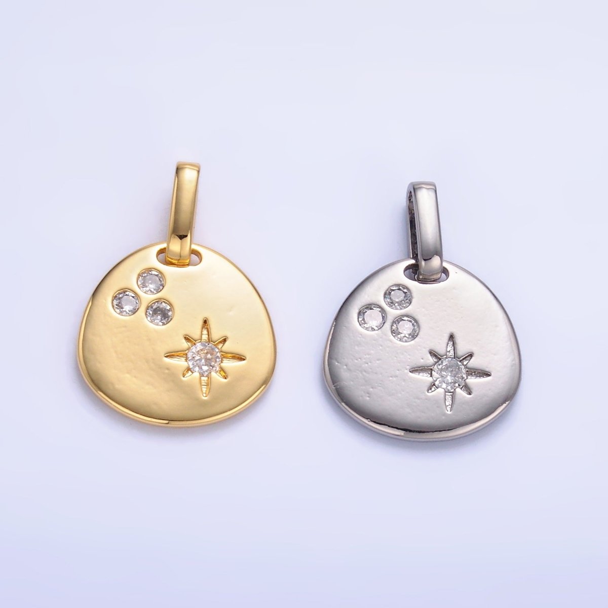 24K Gold Filled CZ Dotted Celestial Star Round Pendant in Gold & Silver | AA1084