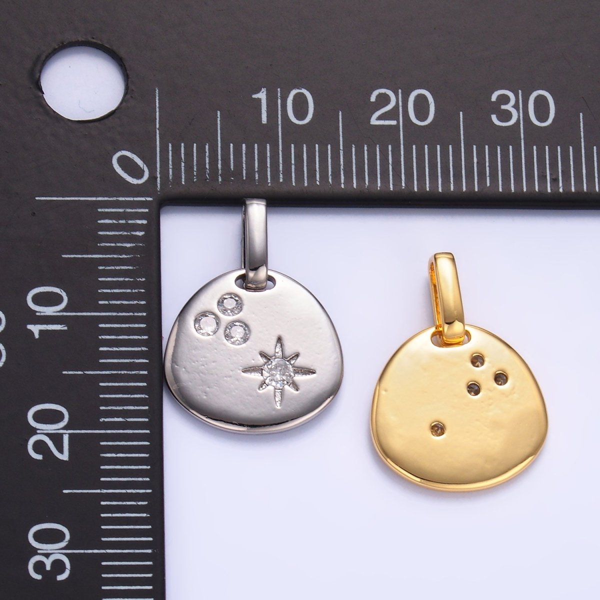 24K Gold Filled CZ Dotted Celestial Star Round Pendant in Gold & Silver | AA1084