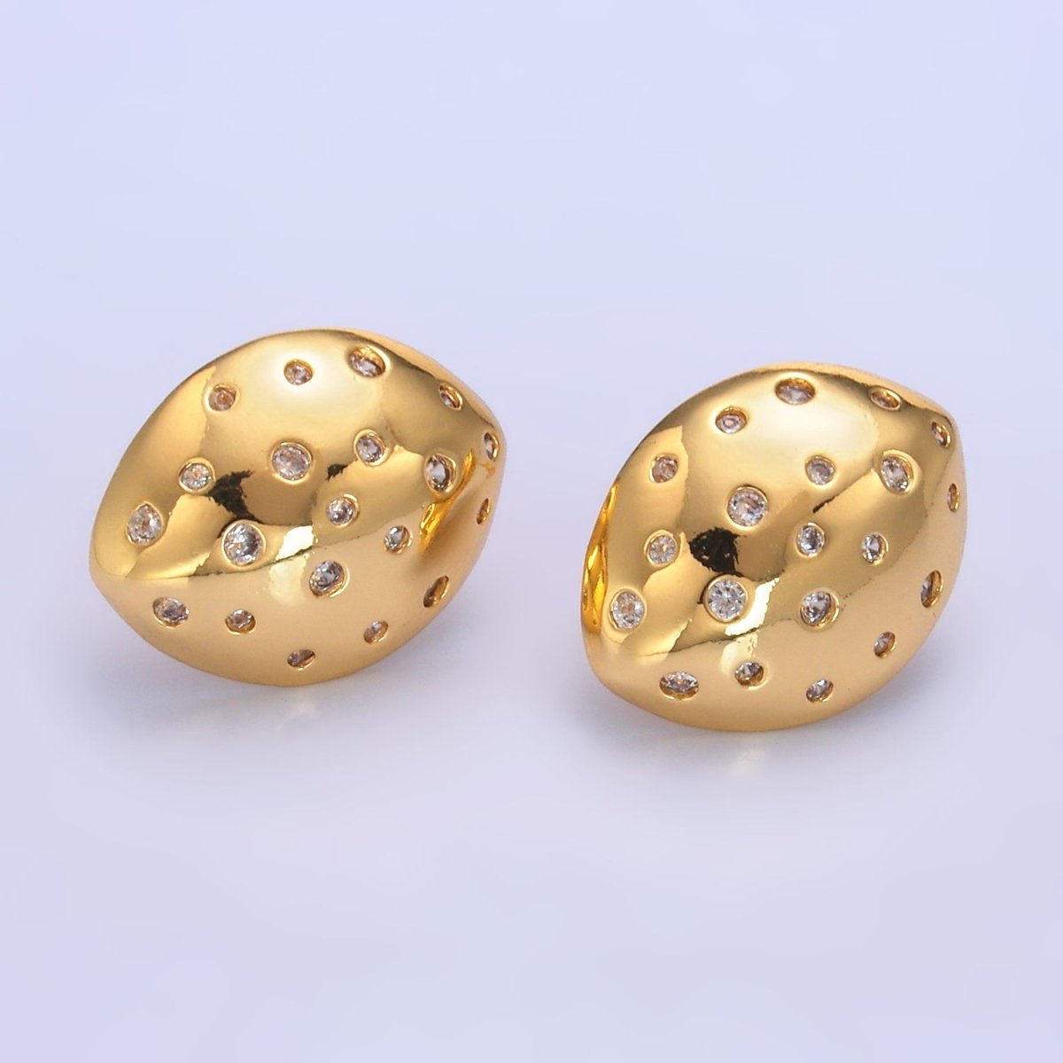 24K Gold Filled CZ Dotted Geometric Oval Stud Earrings | AB078