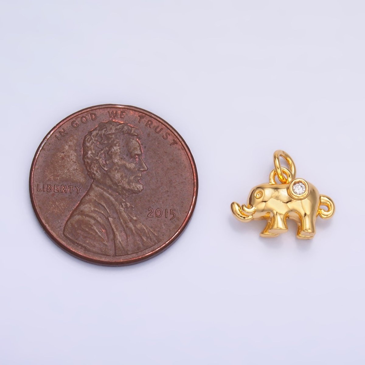 24K Gold Filled CZ Elephant  Animal 3D Multidimensional Charm in Gold & Silver | W400