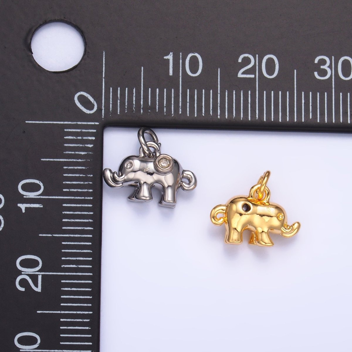 24K Gold Filled CZ Elephant  Animal 3D Multidimensional Charm in Gold & Silver | W400