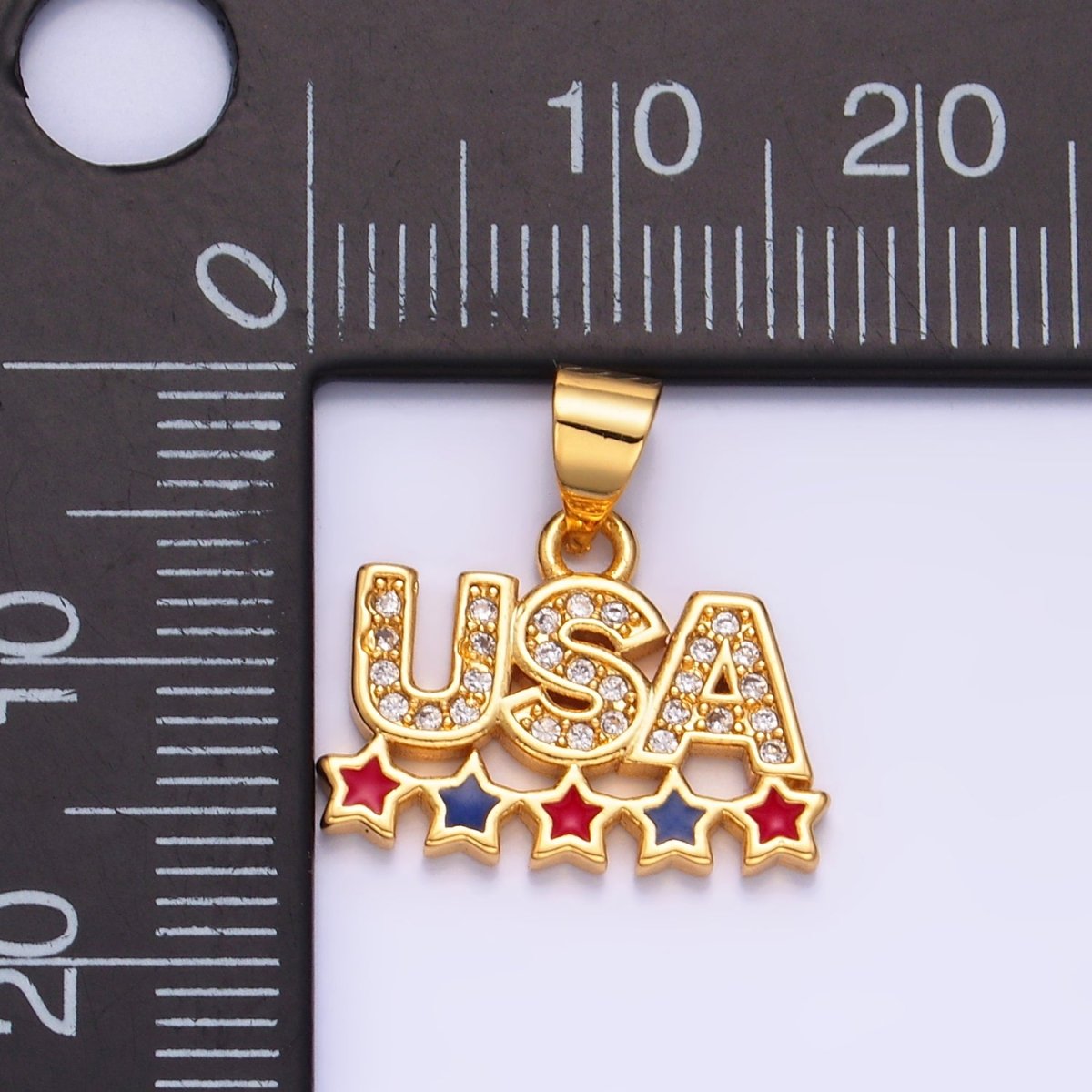 24K Gold Filled CZ Enamel Stars USA Patriotic 4th of July Pendant | AA-1068