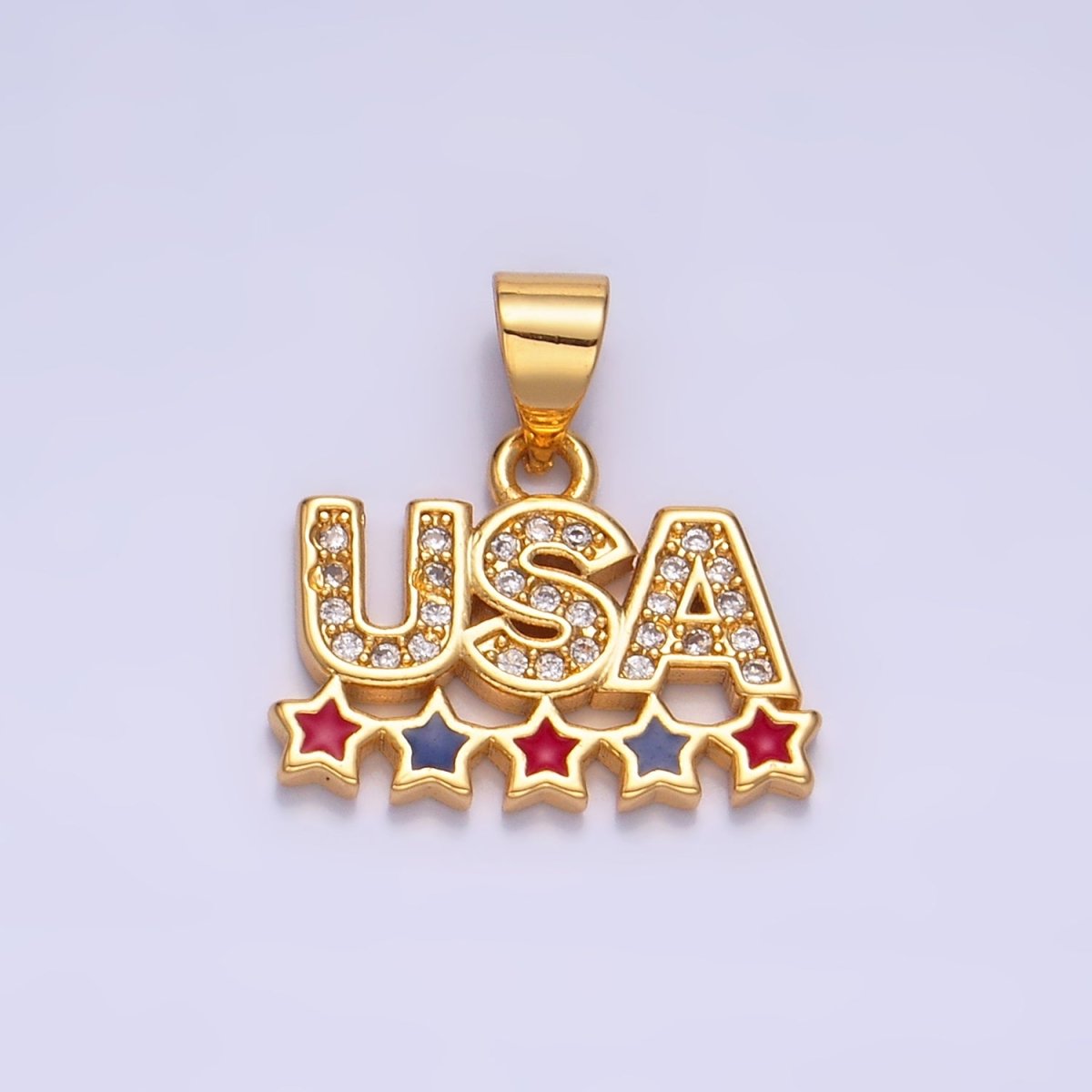 24K Gold Filled CZ Enamel Stars USA Patriotic 4th of July Pendant | AA-1068