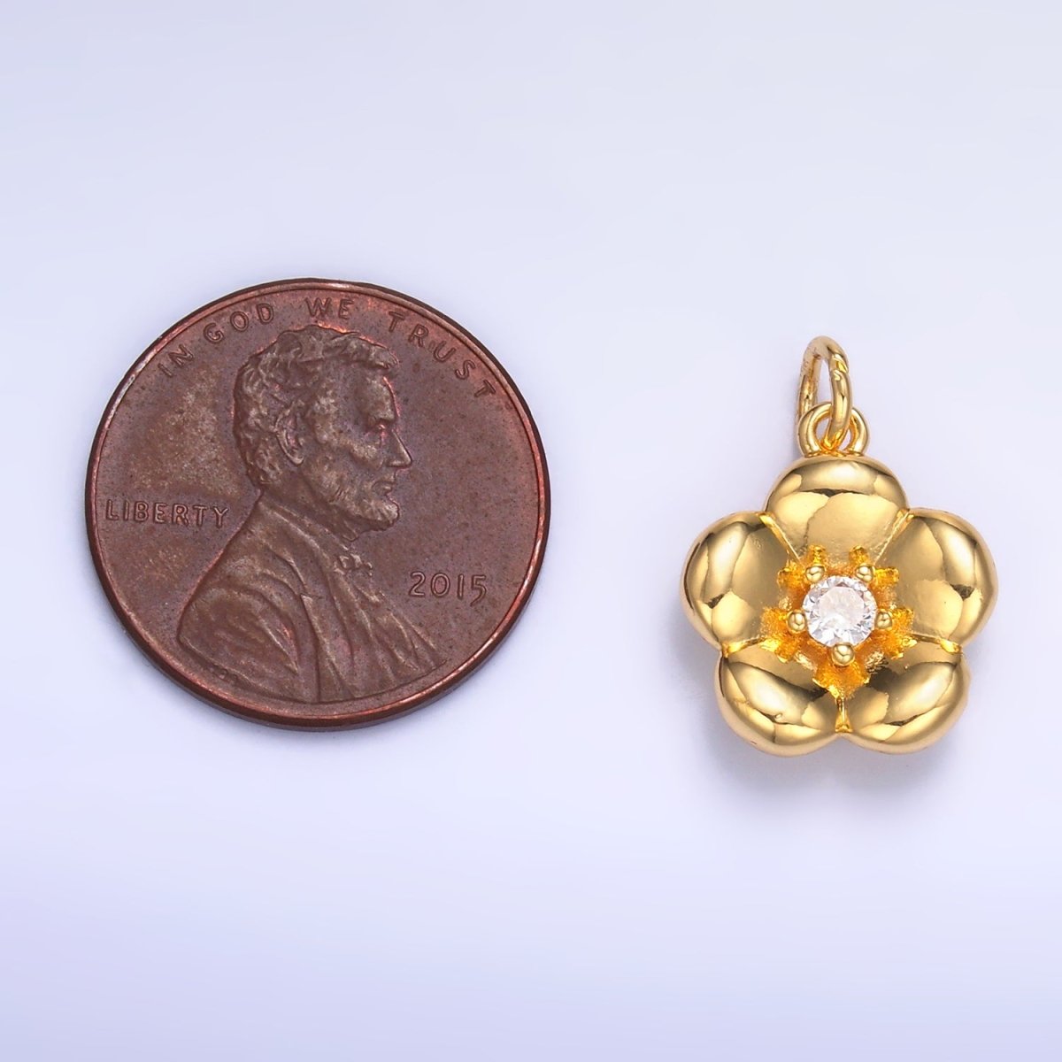 24K Gold Filled CZ Flower Multidimensional 3D Charm in Gold & Silver | W869