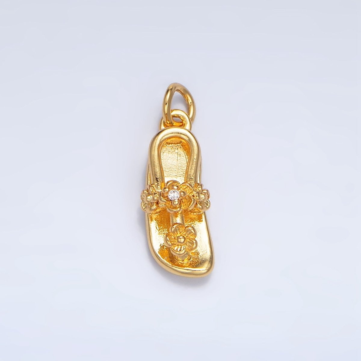 24K Gold Filled CZ Flower Slipper Flip Flops Multidimensional Fashion Charm | W024