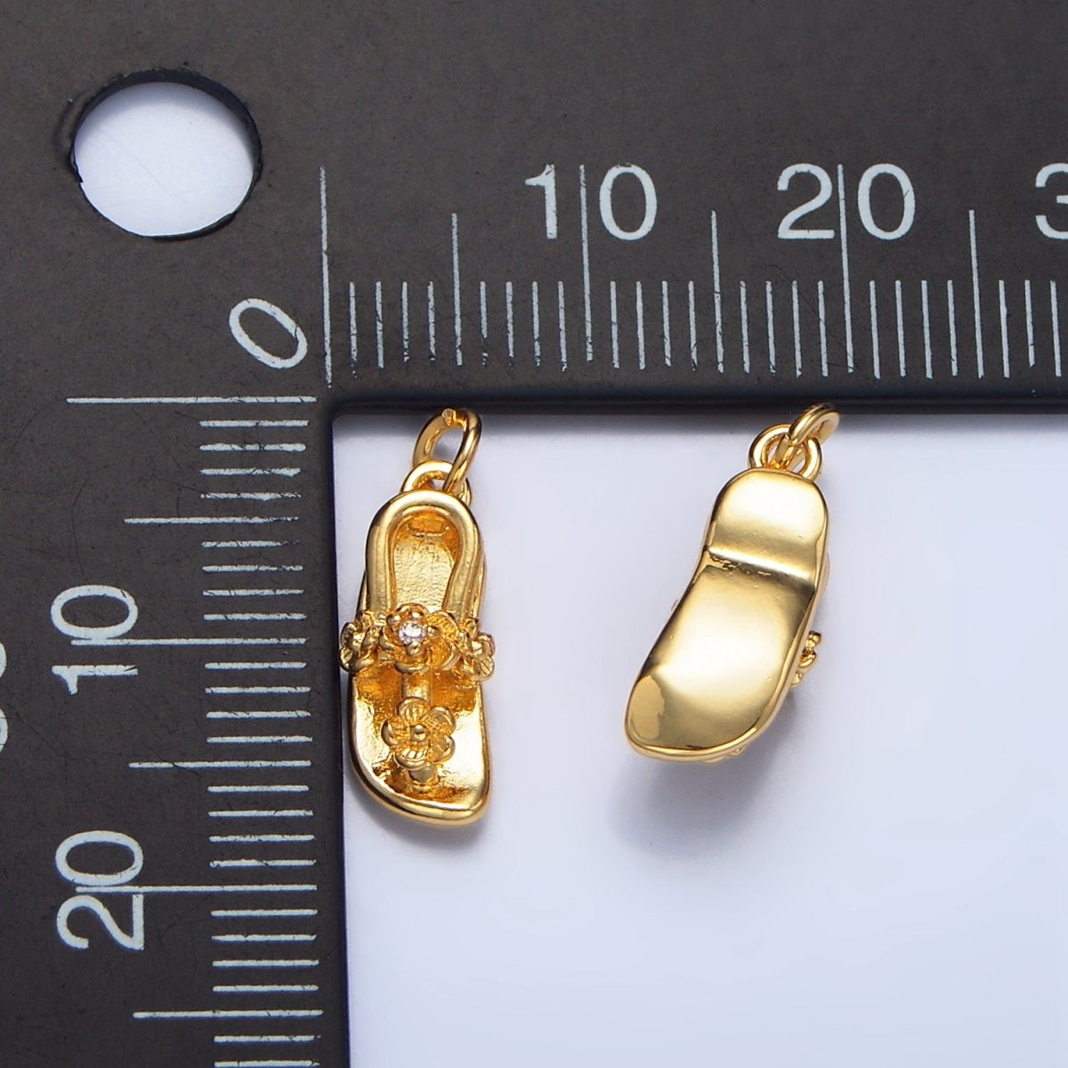 24K Gold Filled CZ Flower Slipper Flip Flops Multidimensional Fashion Charm | W024