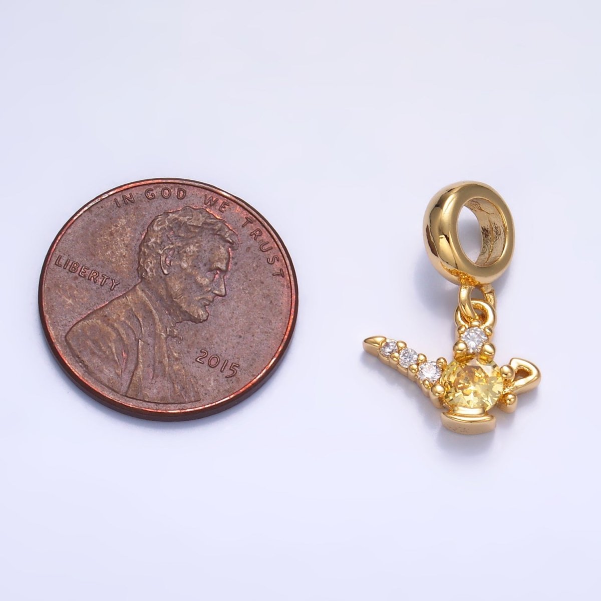24K Gold Filled CZ Genie Bottle Lamp Rhondelle Drop Pendant | W408