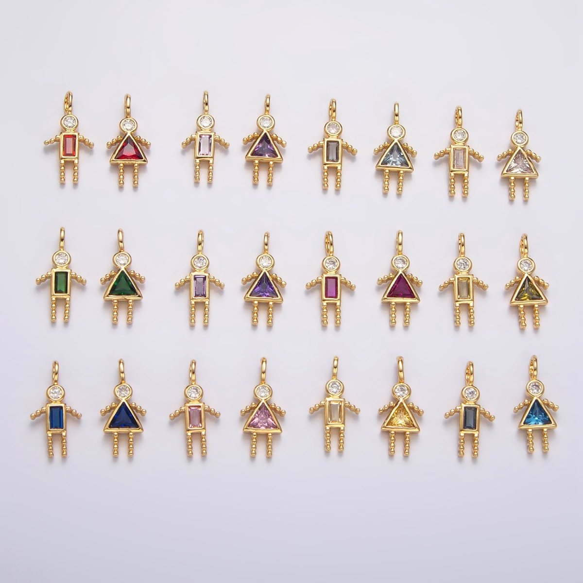 24K Gold Filled CZ Geometric Figure Boy Girl Set Charm | W068 - W073