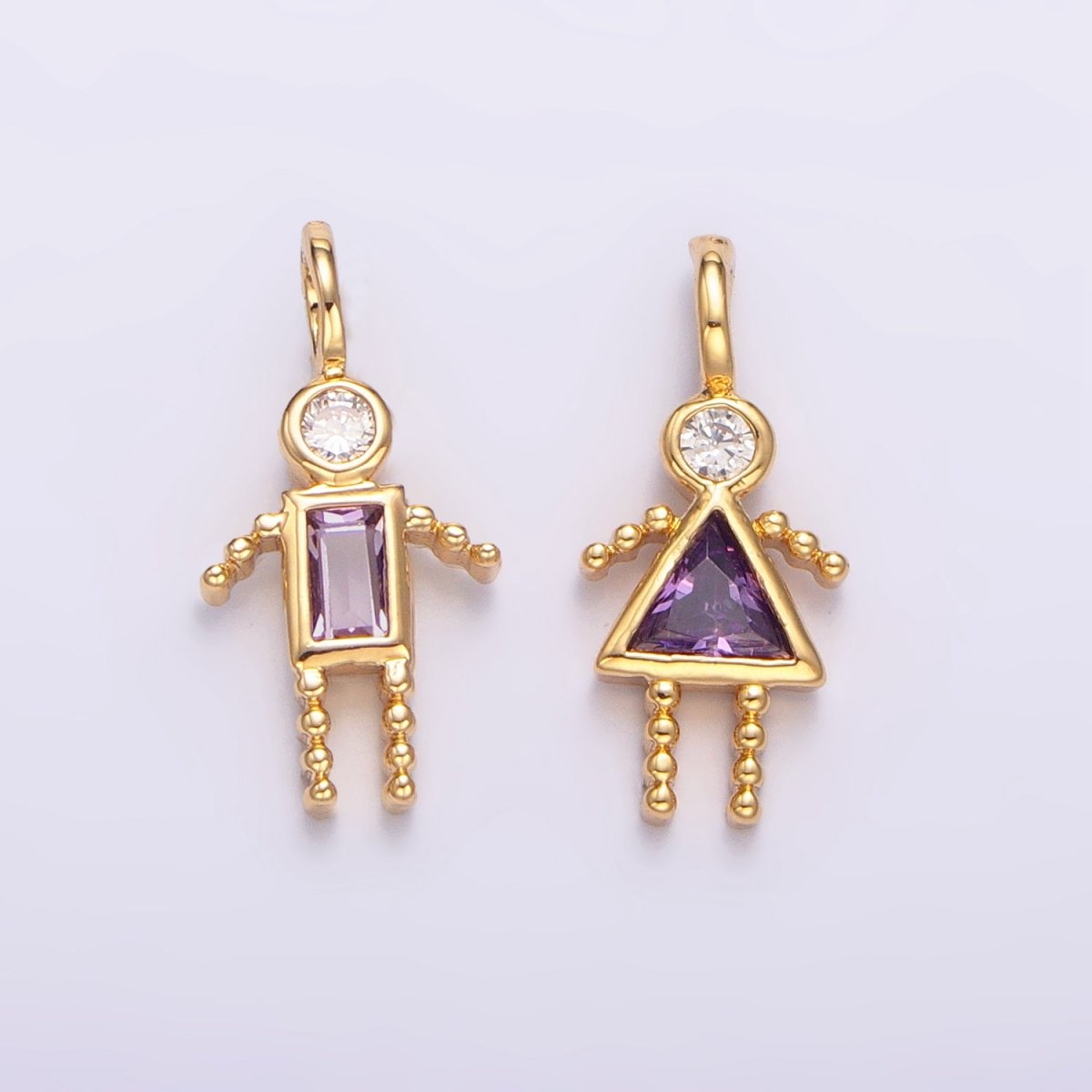 24K Gold Filled CZ Geometric Figure Boy Girl Set Charm | W068 - W073
