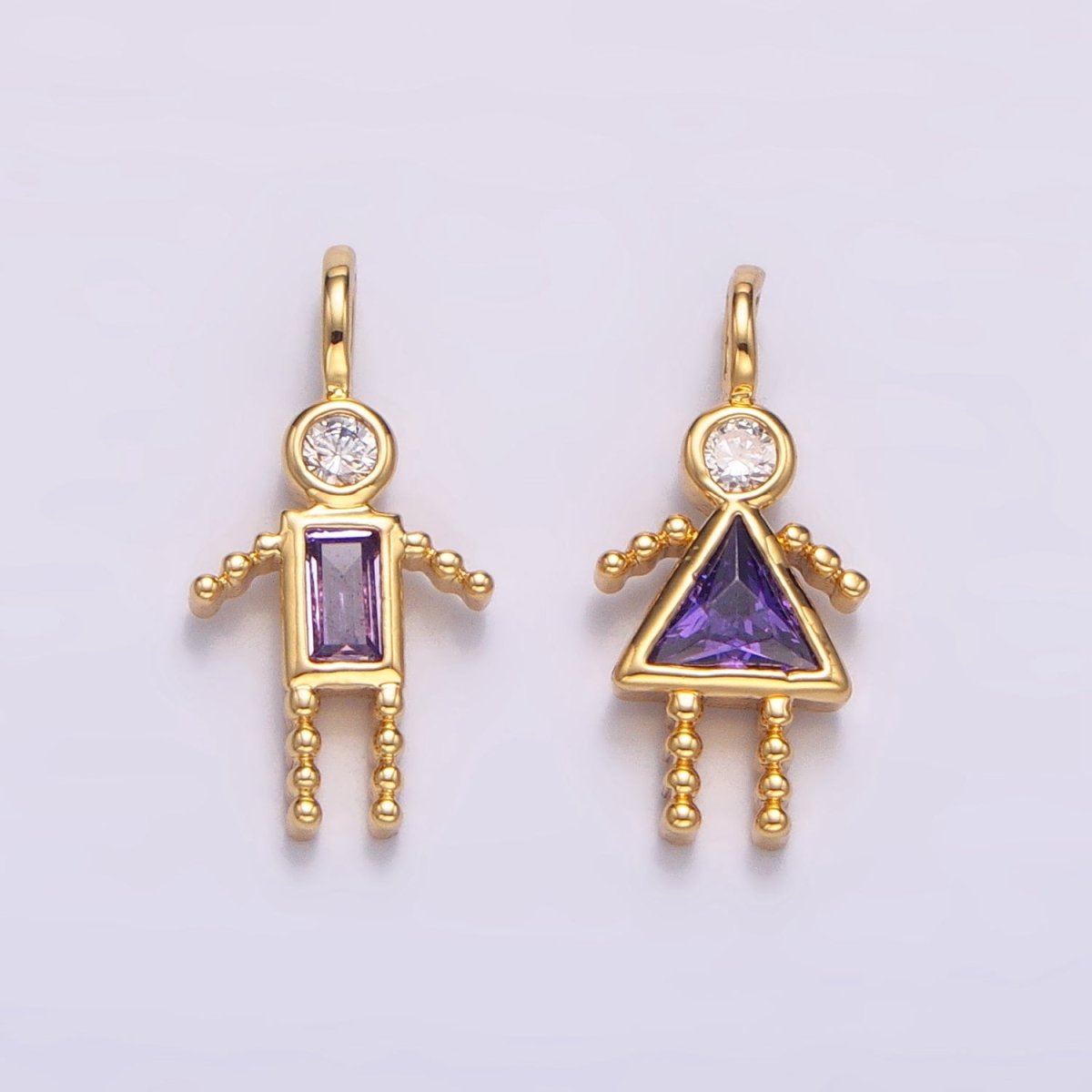 24K Gold Filled CZ Geometric Figure Boy Girl Set Charm | W068 - W073