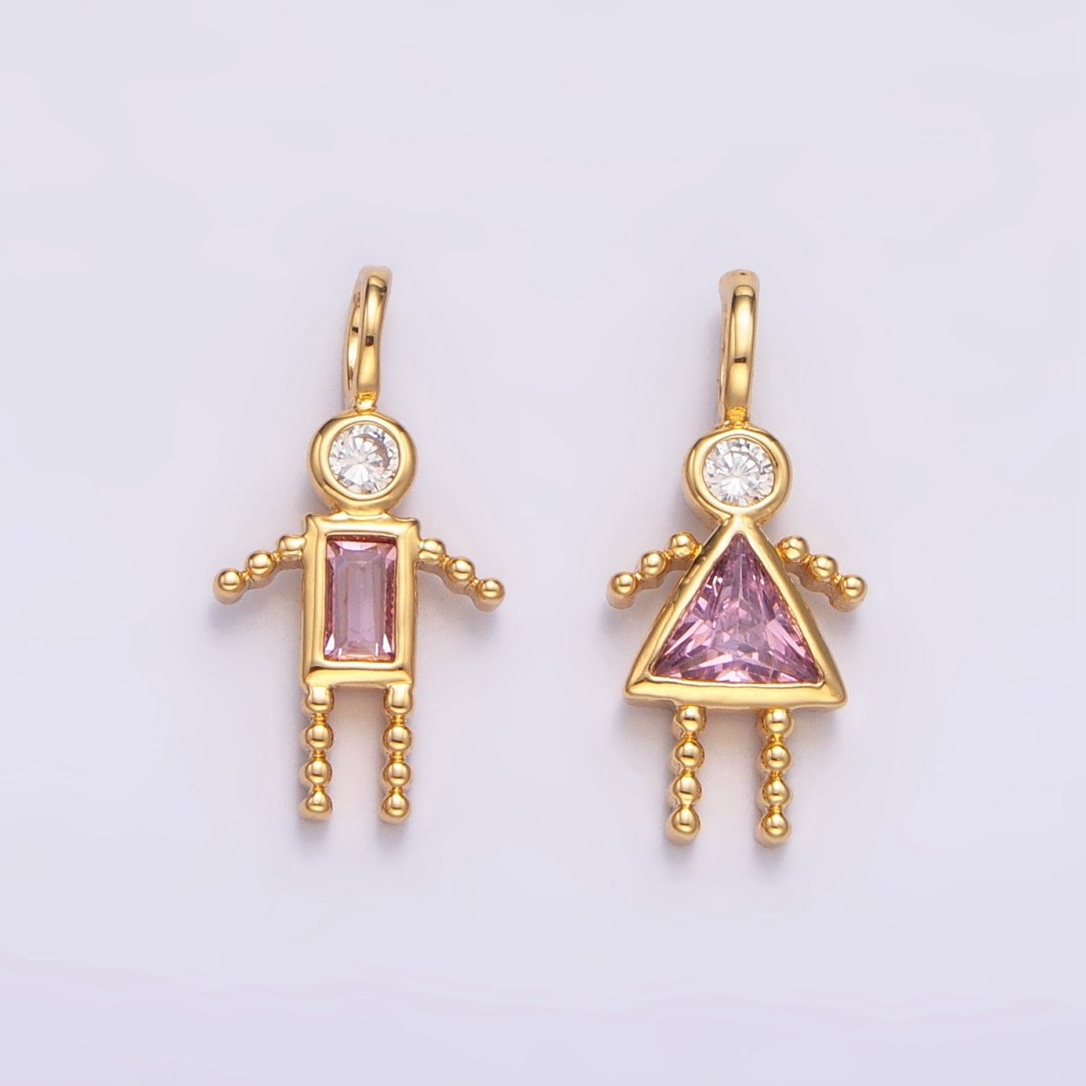 24K Gold Filled CZ Geometric Figure Boy Girl Set Charm | W068 - W073