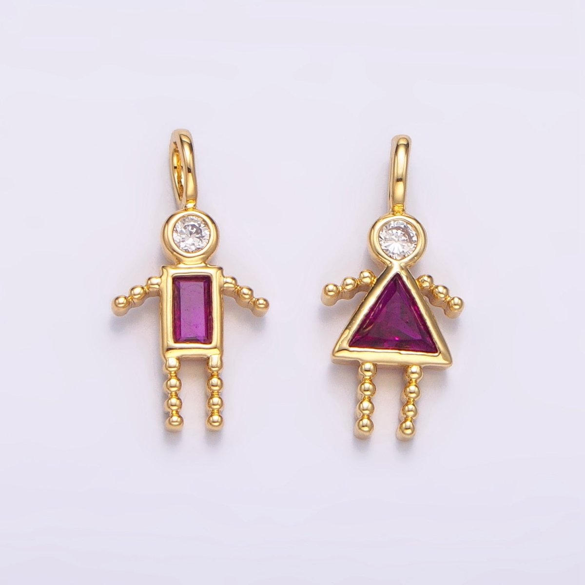 24K Gold Filled CZ Geometric Figure Boy Girl Set Charm | W068 - W073