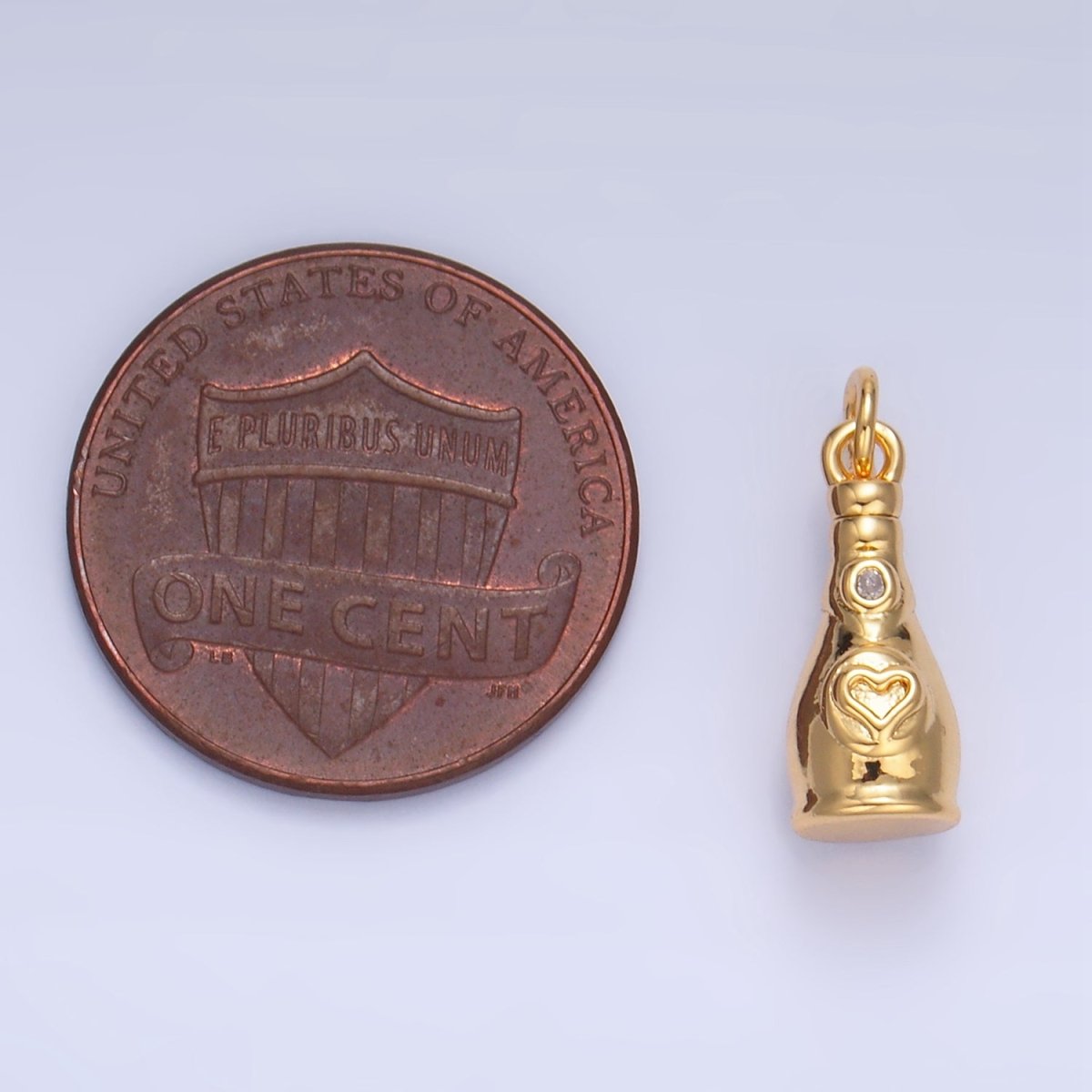 24K Gold Filled CZ Heart Wine Bottle 3D Multidimensional Charm | W136
