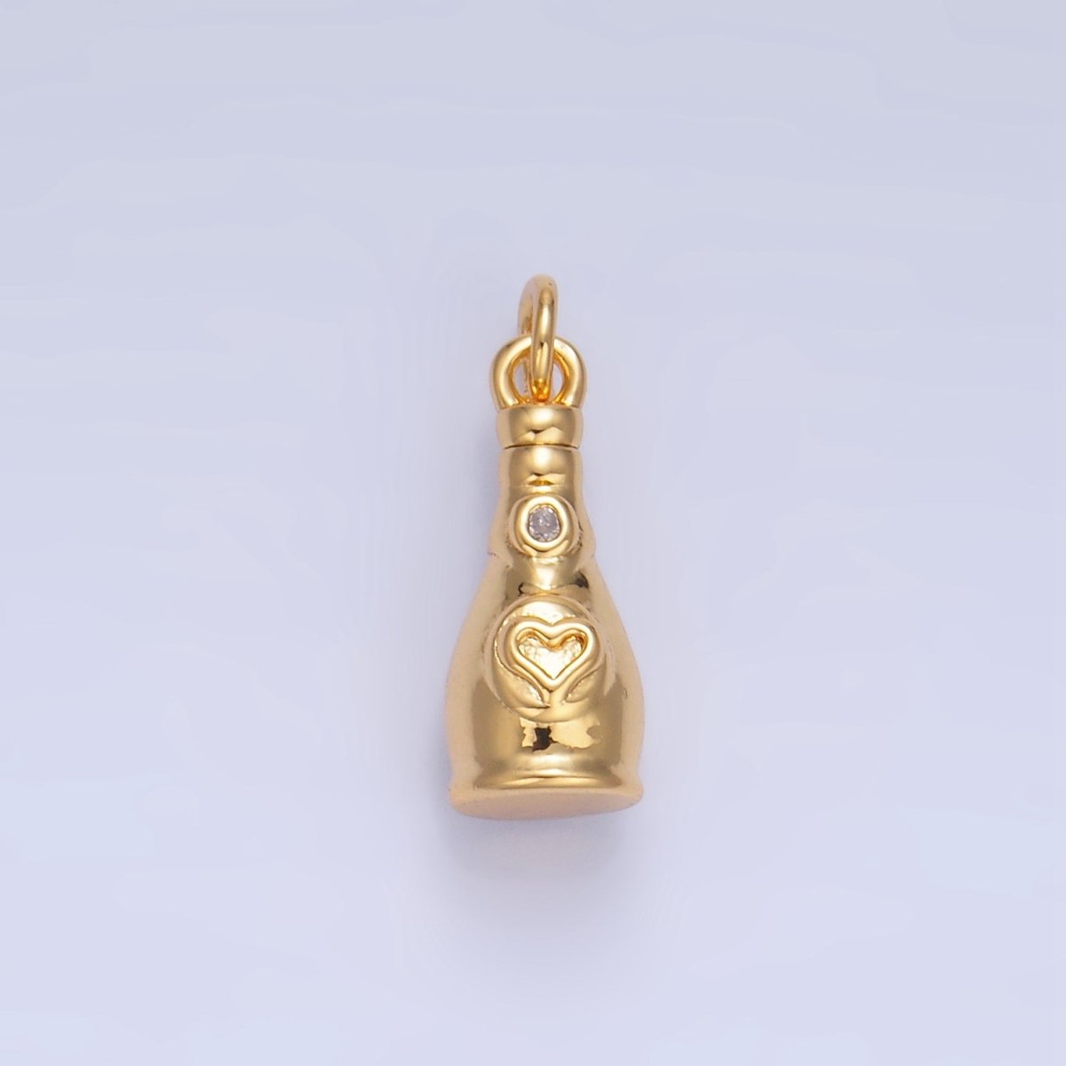24K Gold Filled CZ Heart Wine Bottle 3D Multidimensional Charm | W136