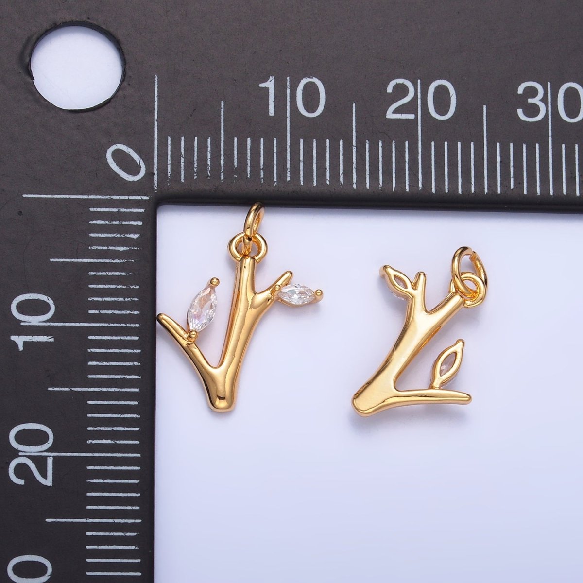 24K Gold Filled CZ Leaf Tree Branch Nature Charm | W392