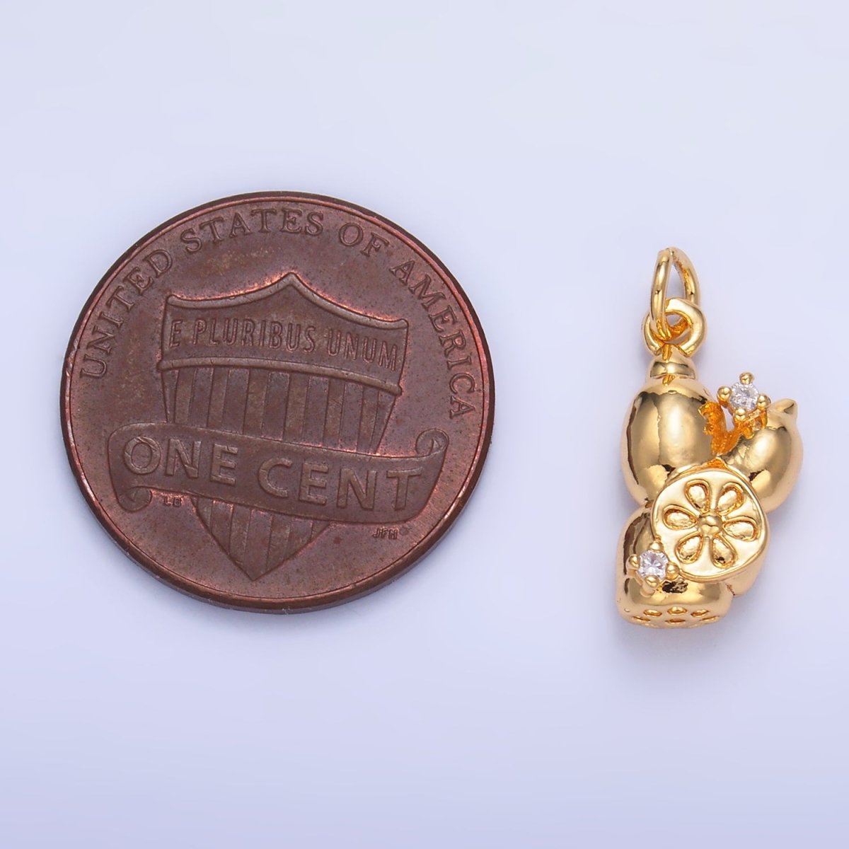 24K Gold Filled CZ Lotus Root Vegetable Charm in Gold & Silver | W360