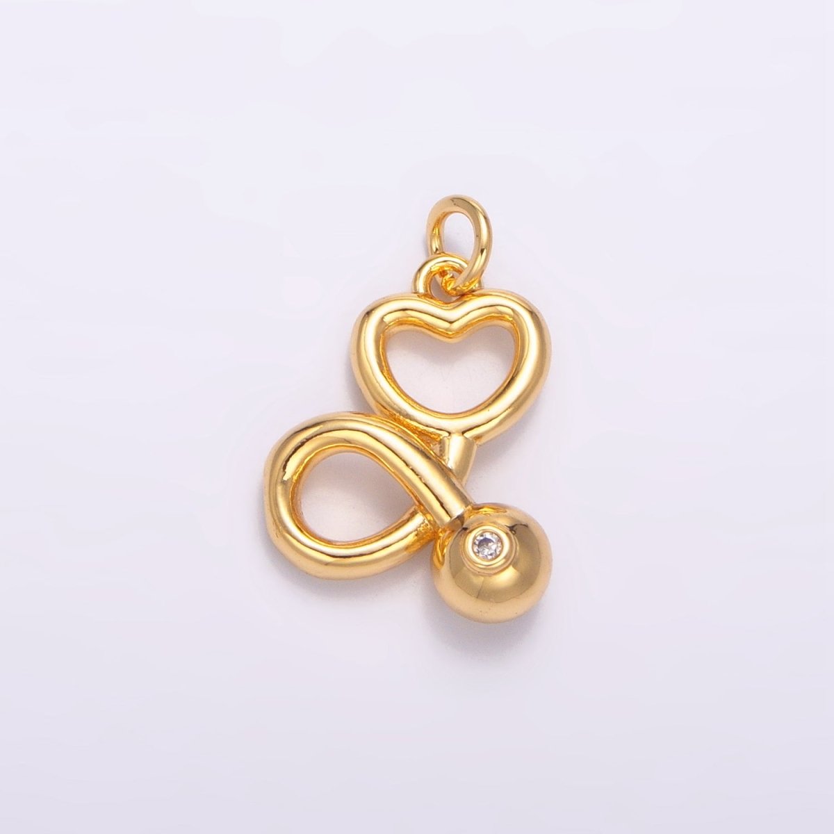 24K Gold Filled CZ Medical Doctor Stethoscope Heart Multidimensional Charm | W087