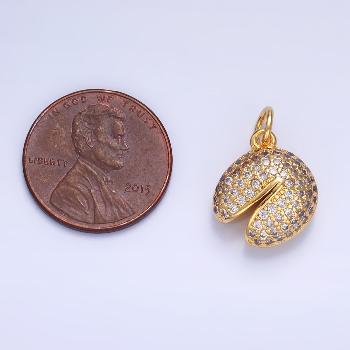 24K Gold Filled Micro Paved CZ Fortune Cookie Food Charm | W429