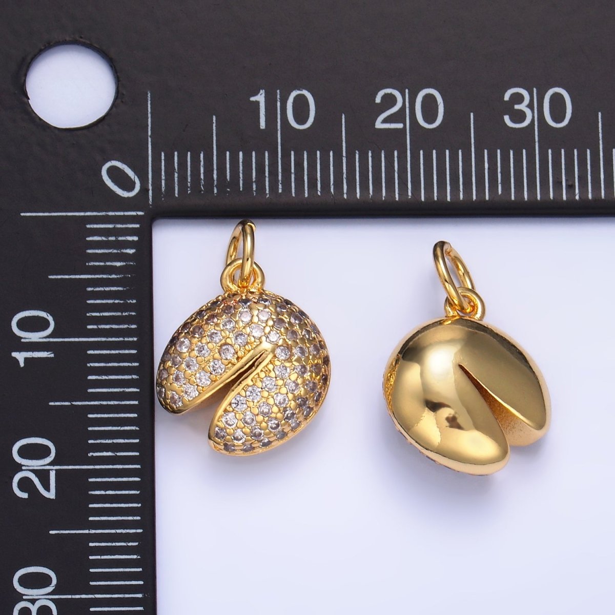 24K Gold Filled Micro Paved CZ Fortune Cookie Food Charm | W429